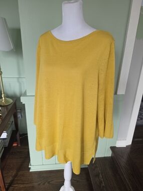 J. Jill Mustard Yellow Linen Blend Lightweight Sweater XL